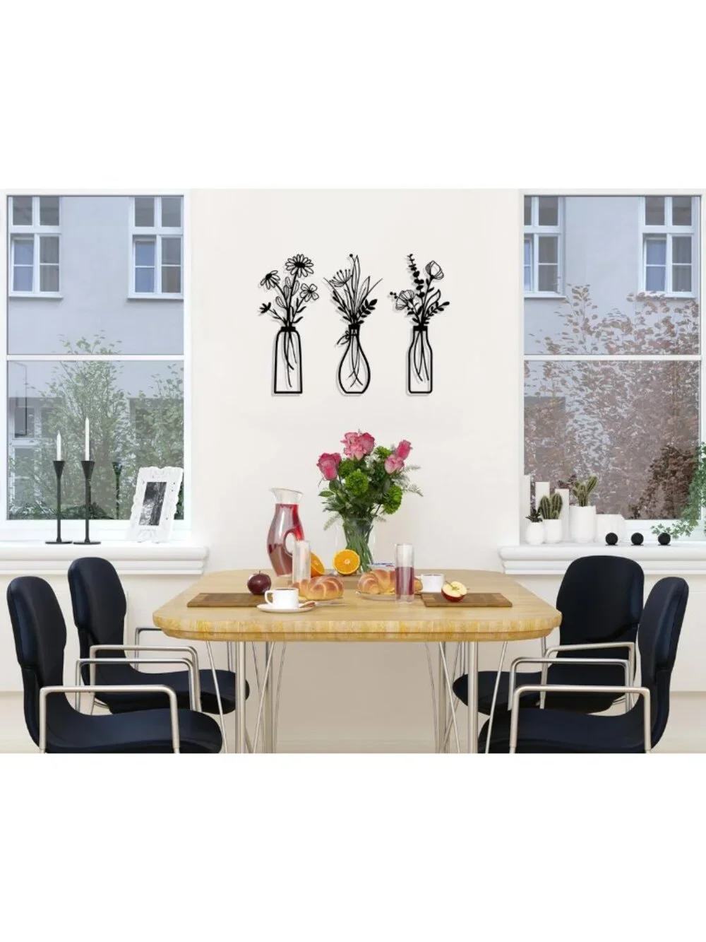 3-Piece Metal Flower Wall Art Set - Rustic Farmhouse Decor for Living Room
